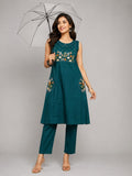 Teal Meadow Embroidered Kurti Set
