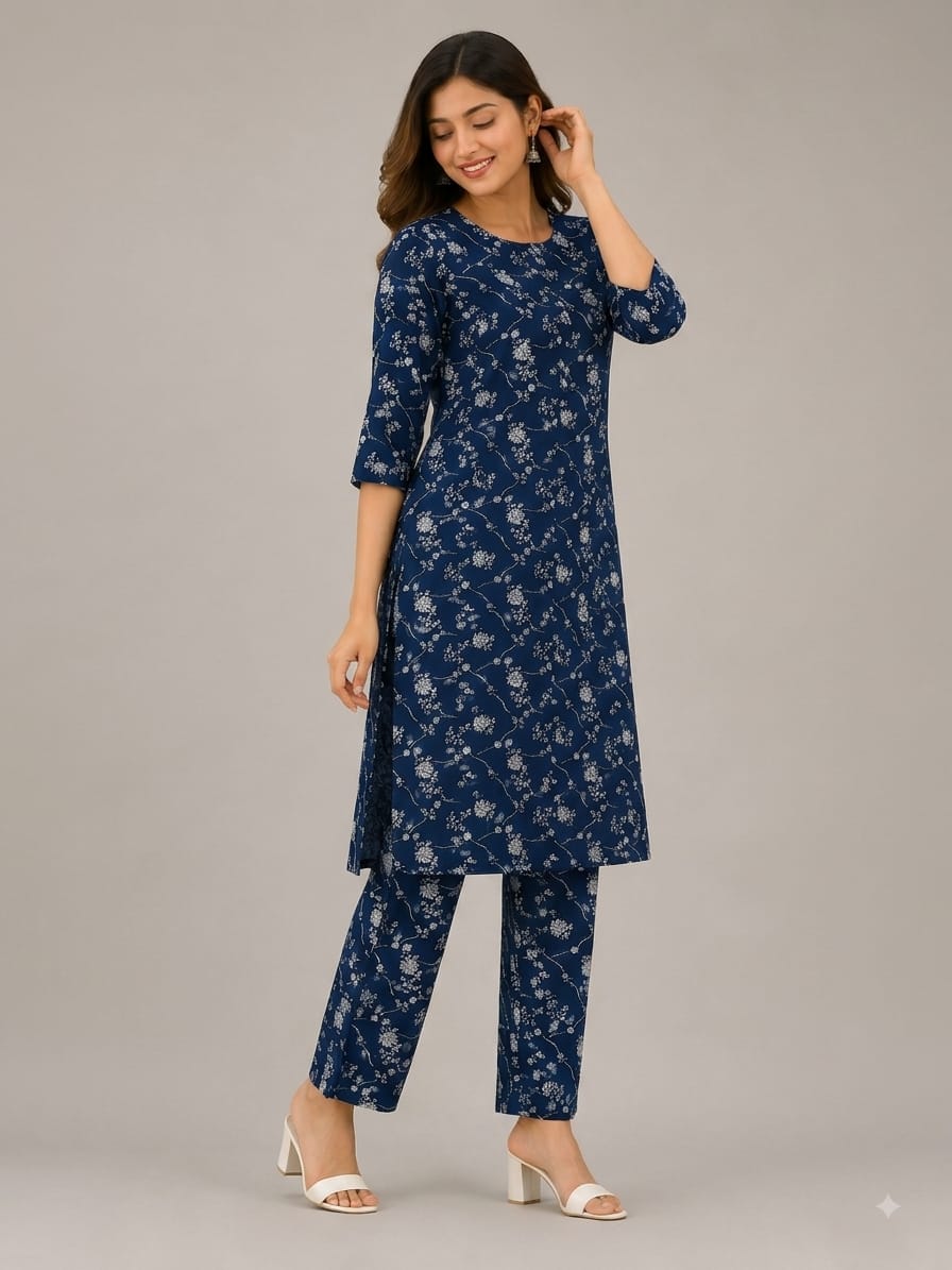 Indigo Blossom Printed Kurti Set