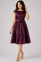 Plum Purple Satin Fit & Flare Dress
