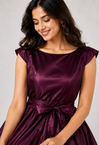Plum Purple Satin Fit & Flare Dress