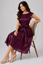 Plum Purple Satin Fit & Flare Dress
