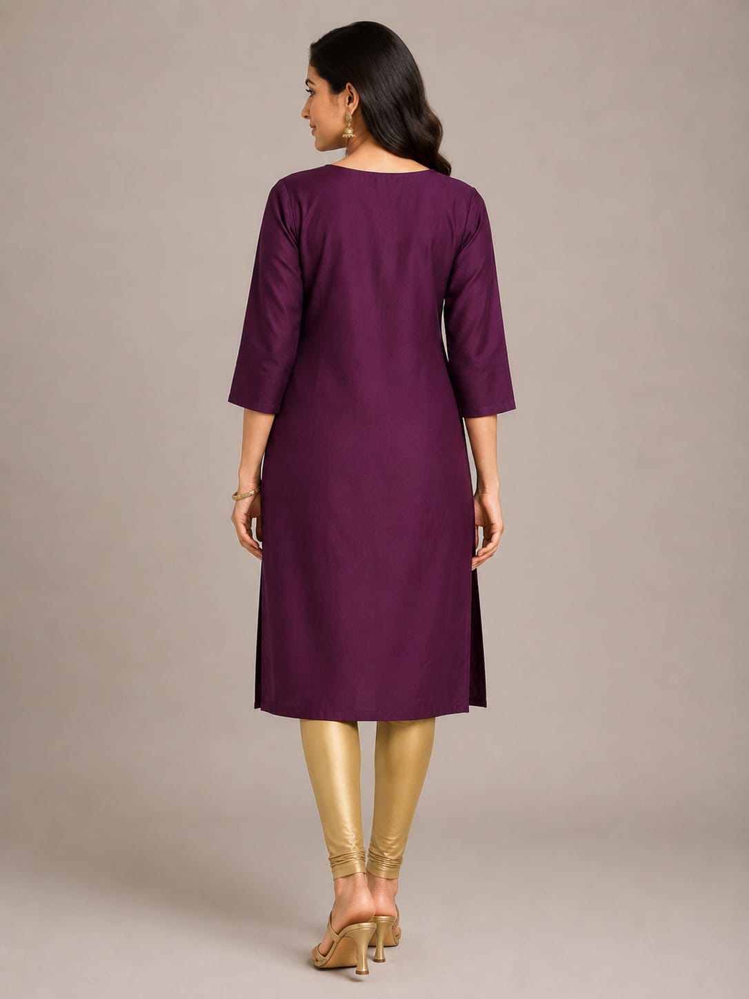 Plum Royale V-Neck Kurti