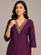 Plum Royale V-Neck Kurti