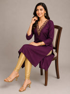 Plum Royale V-Neck Kurti