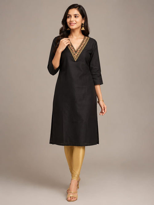 Black Embroidered straight Kurti