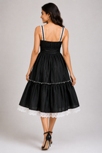 Black Fit & Flare Dress with Lace Trim Detailing