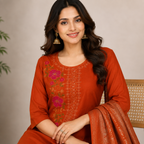 Rust Blossom Royale Kurti Set