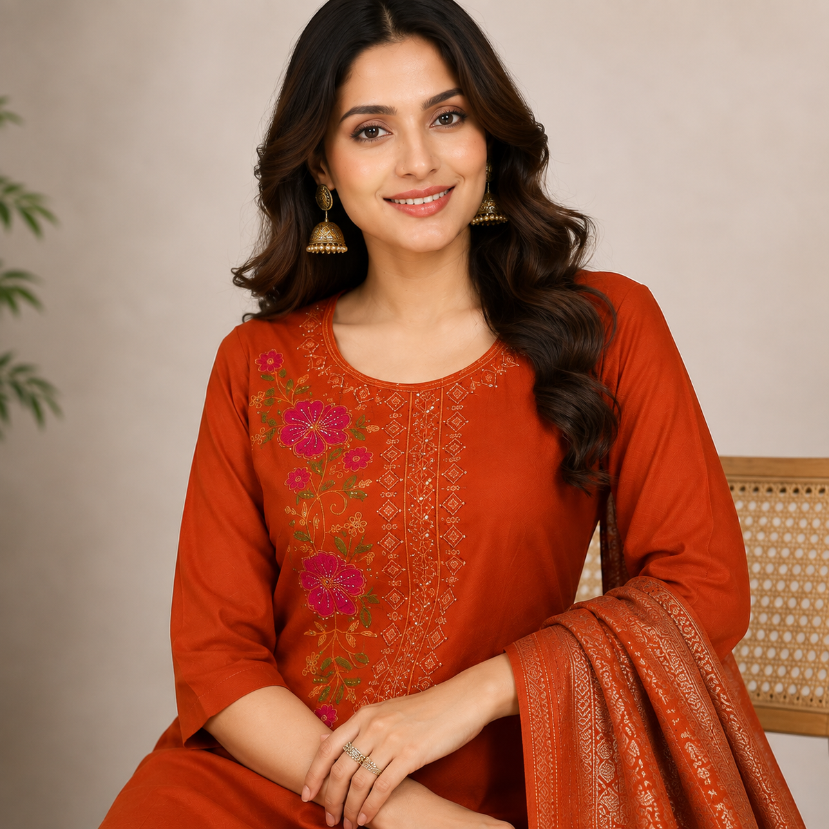 Rust Blossom Royale Kurti Set
