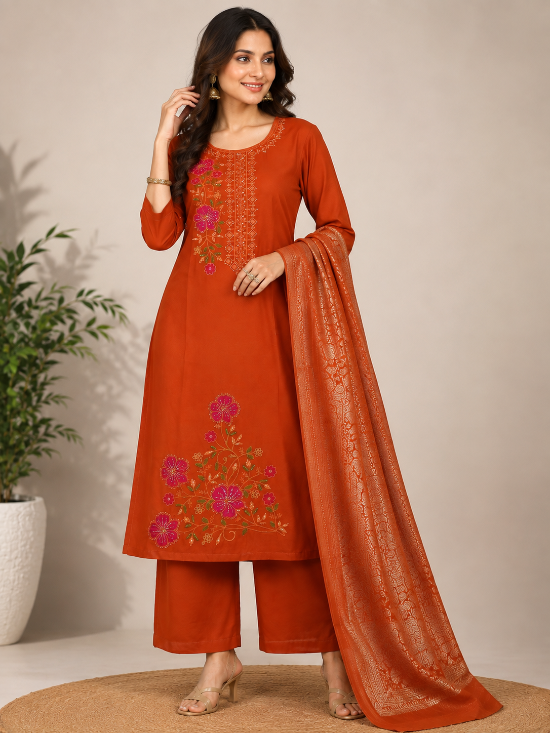 Rust Blossom Royale Kurti Set
