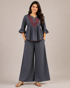 Midnight Bloom Embroidered Co-Ord Set